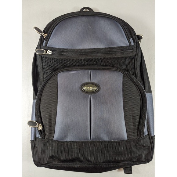 Eddie Bauer Grey Black Backpack 4 Zippers Adjustable Straps School Hiking EUC - Picture 1 of 4